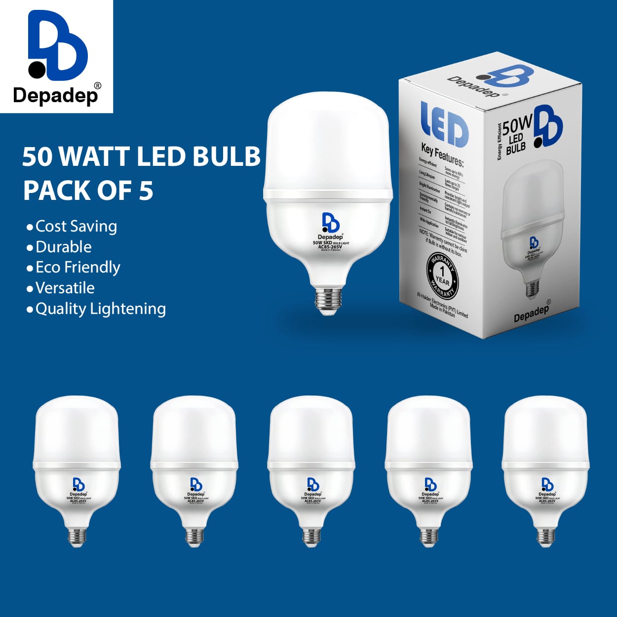 50 Watt Pack Of 5 LED Bulb