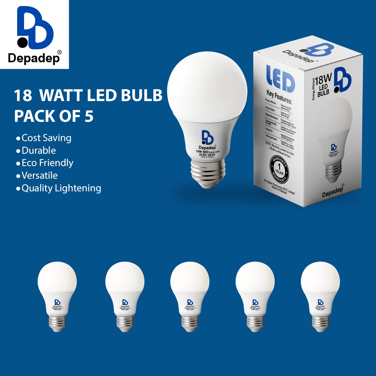 18 Watt LED Bulb Pack Of 5